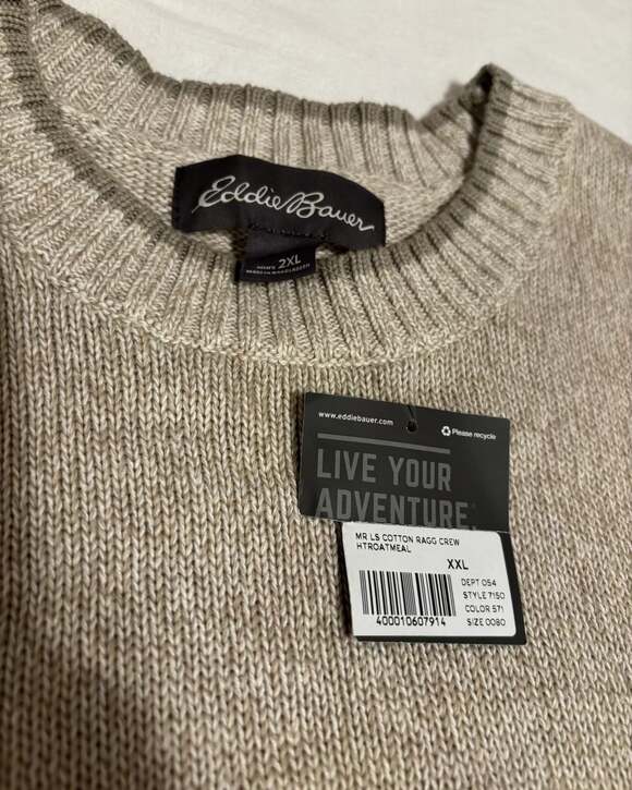 Eddie Bauer Men's Long Sleeve Crew Neck Double Knit Sweater, Irish Cream, Size S - Picture 2 of 6